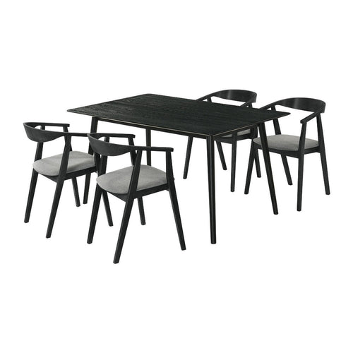 Wena Alana 5pc Dining Table Set | Black Wood | 4 Charcoal Gray Chairs