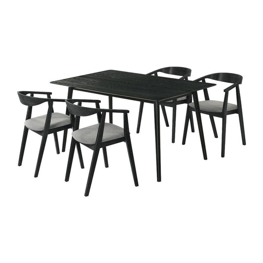 Wena Alana 5pc Dining Table Set | Black Wood | 4 Charcoal Gray Chairs