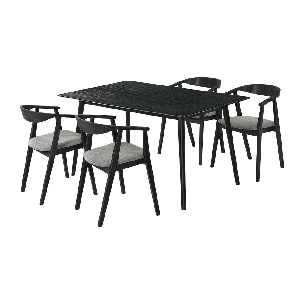 Wena Alana 5pc Dining Table Set | Black Wood | 4 Charcoal Gray Chairs