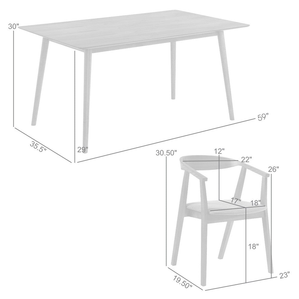 Wena Alana 5pc Dining Table Set | Black Wood | 4 Charcoal Gray Chairs