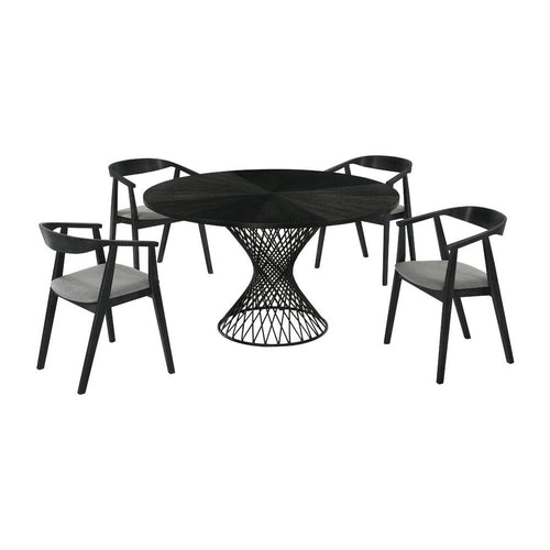 Kirk Alana 5pc Dining Table Set | Black Wood | Metal | 4 Charcoal Gray Chairs