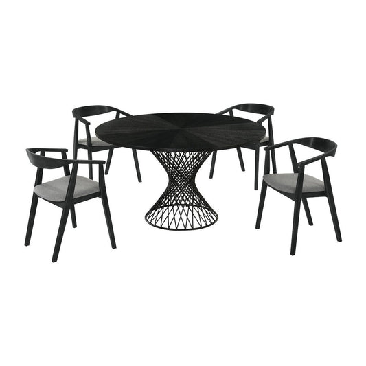 Kirk Alana 5pc Dining Table Set | Black Wood | Metal | 4 Charcoal Gray Chairs