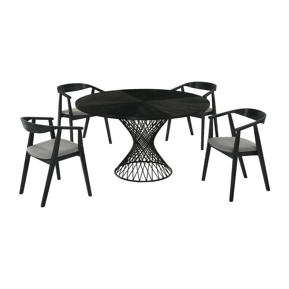 Kirk Alana 5pc Dining Table Set | Black Wood | Metal | 4 Charcoal Gray Chairs