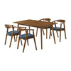 Wena Alana 5pc Dining Table Set | Walnut Brown Wood | 4 Blue Chairs