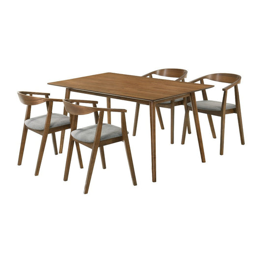 Wena Alana 5pc Dining Table Set | Walnut Brown Wood | 4 Charcoal Gray Chairs