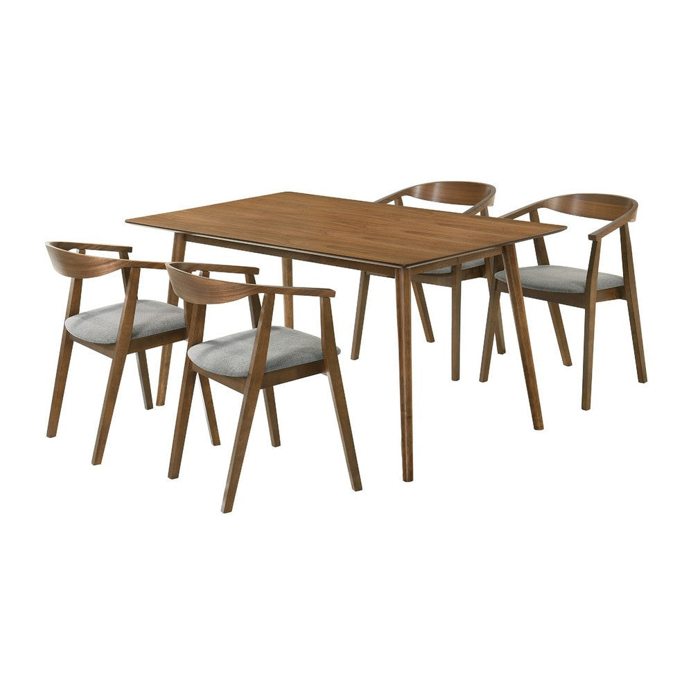 Wena Alana 5pc Dining Table Set | Walnut Brown Wood | 4 Charcoal Gray Chairs