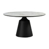 Loxi Dining Table | Round 55" Gray Stone Top | Black Metal Pedestal