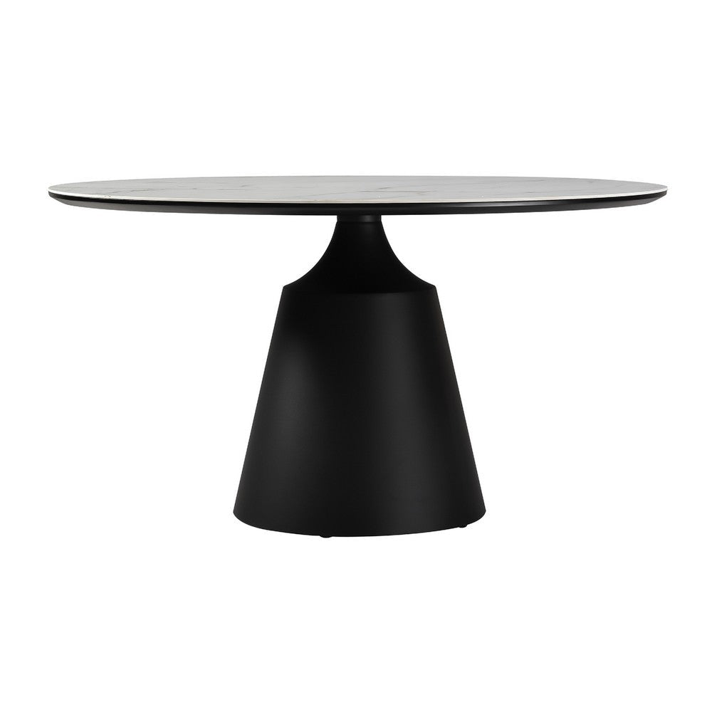 Loxi Dining Table | Round 55’’ Gray Stone Top | Black Metal Pedestal BM339041
