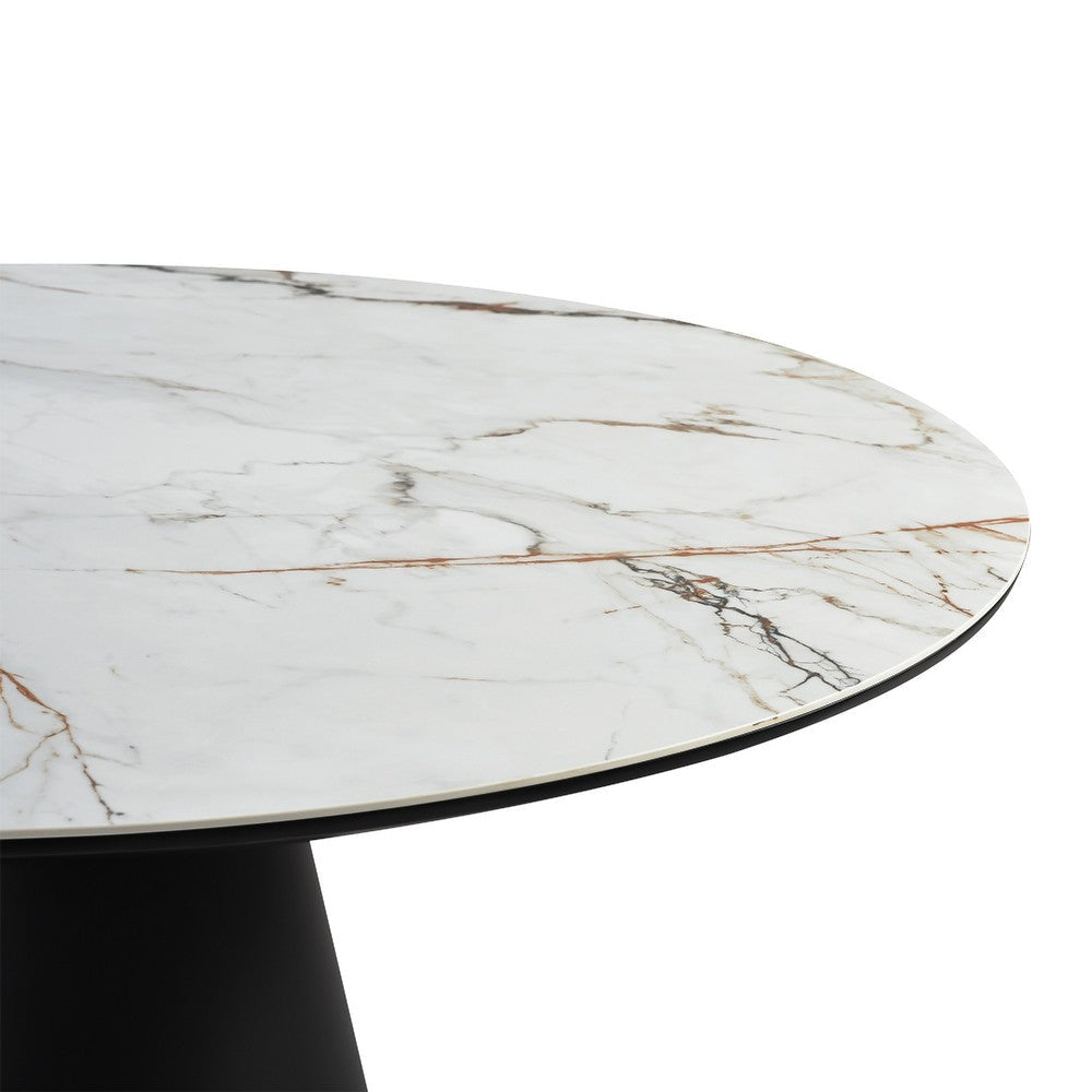 Loxi Dining Table | Round 55’’ Gray Stone Top | Black Metal Pedestal BM339041