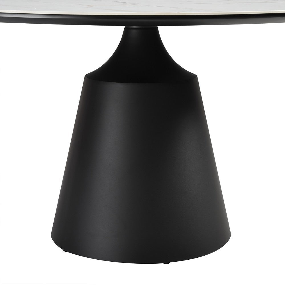 Loxi Dining Table | Round 55’’ Gray Stone Top | Black Metal Pedestal BM339041