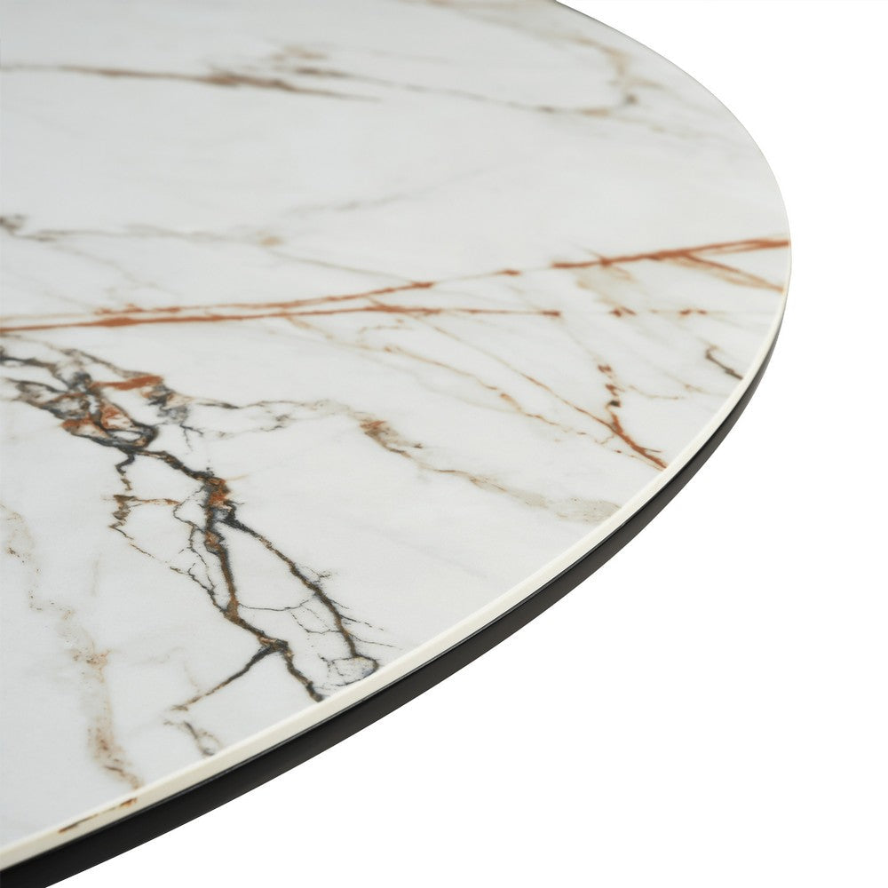 Loxi Dining Table | Round 55’’ Gray Stone Top | Black Metal Pedestal BM339041