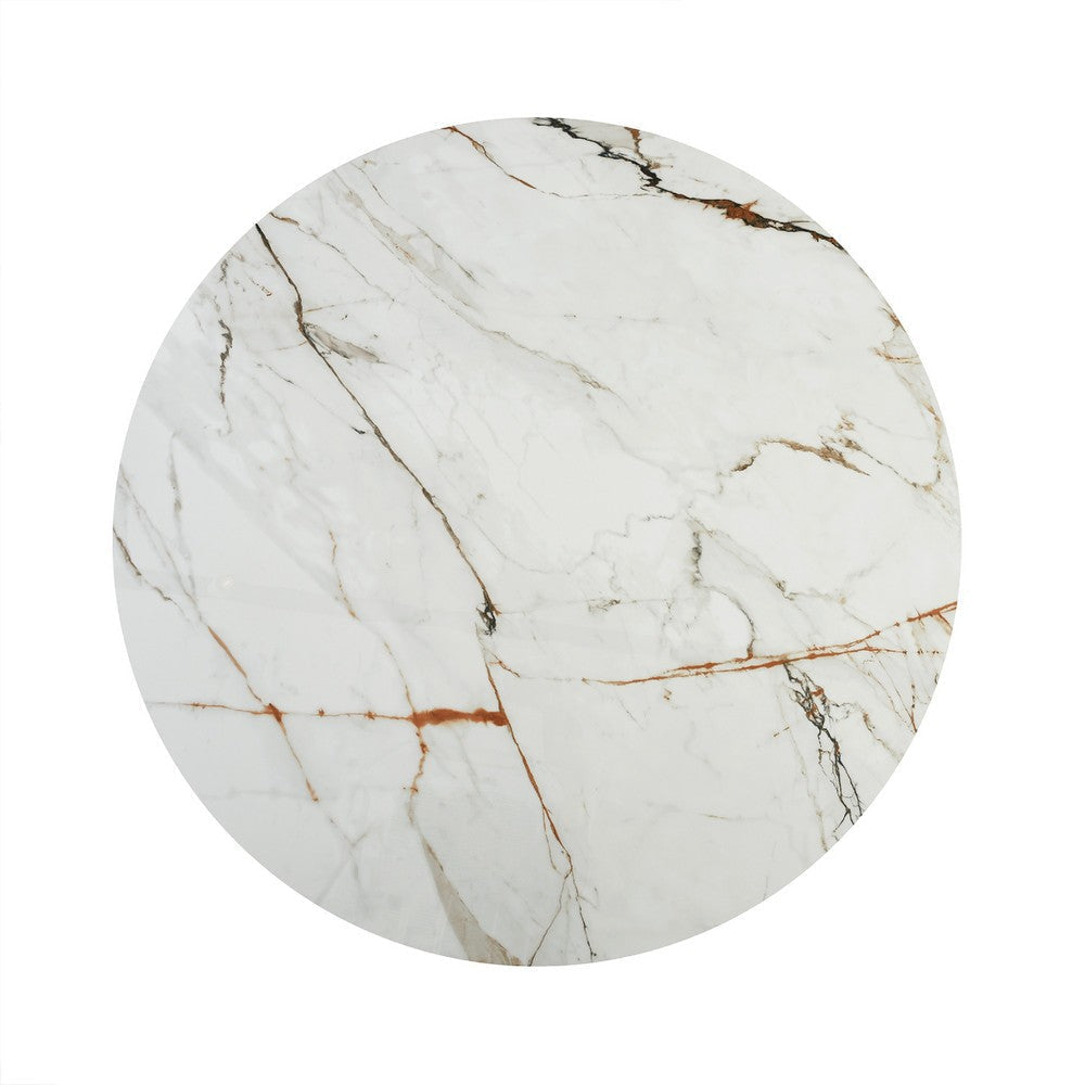 Loxi Dining Table | Round 55’’ Gray Stone Top | Black Metal Pedestal BM339041