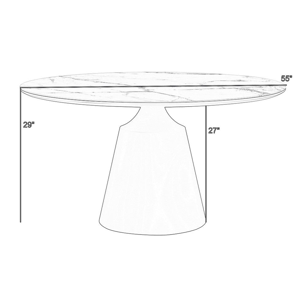 Loxi Dining Table | Round 55’’ Gray Stone Top | Black Metal Pedestal BM339041