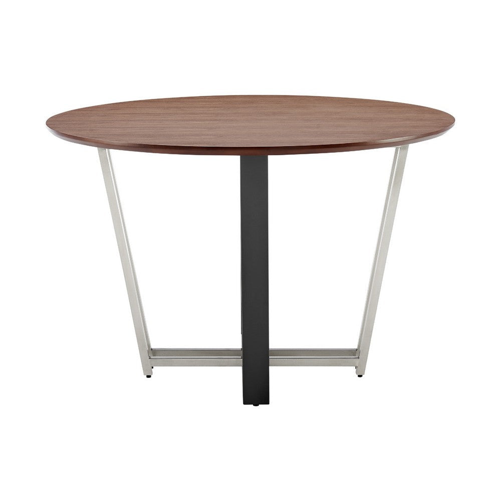 Leyne 48’’ Round Dining Table | Stainless Steel & Black Iron | Walnut Veneer