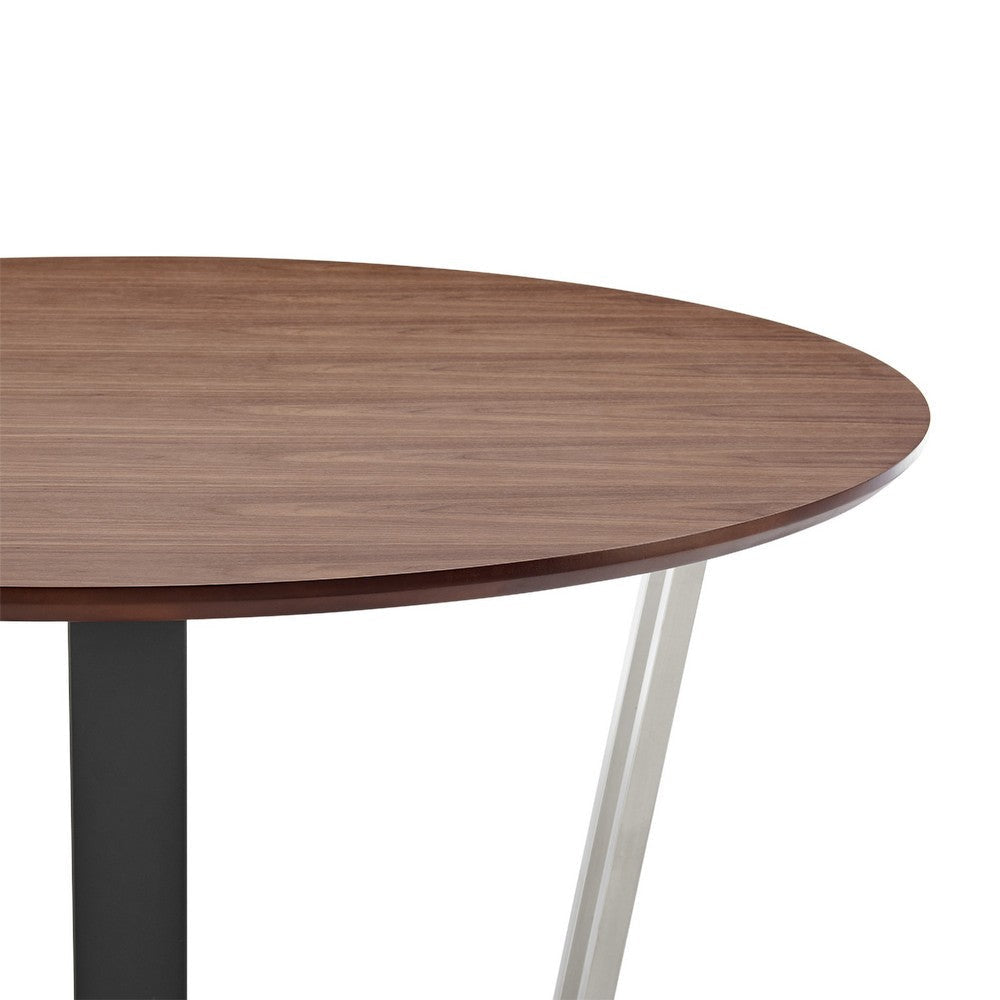Leyne 48’’ Round Dining Table | Stainless Steel & Black Iron | Walnut Veneer