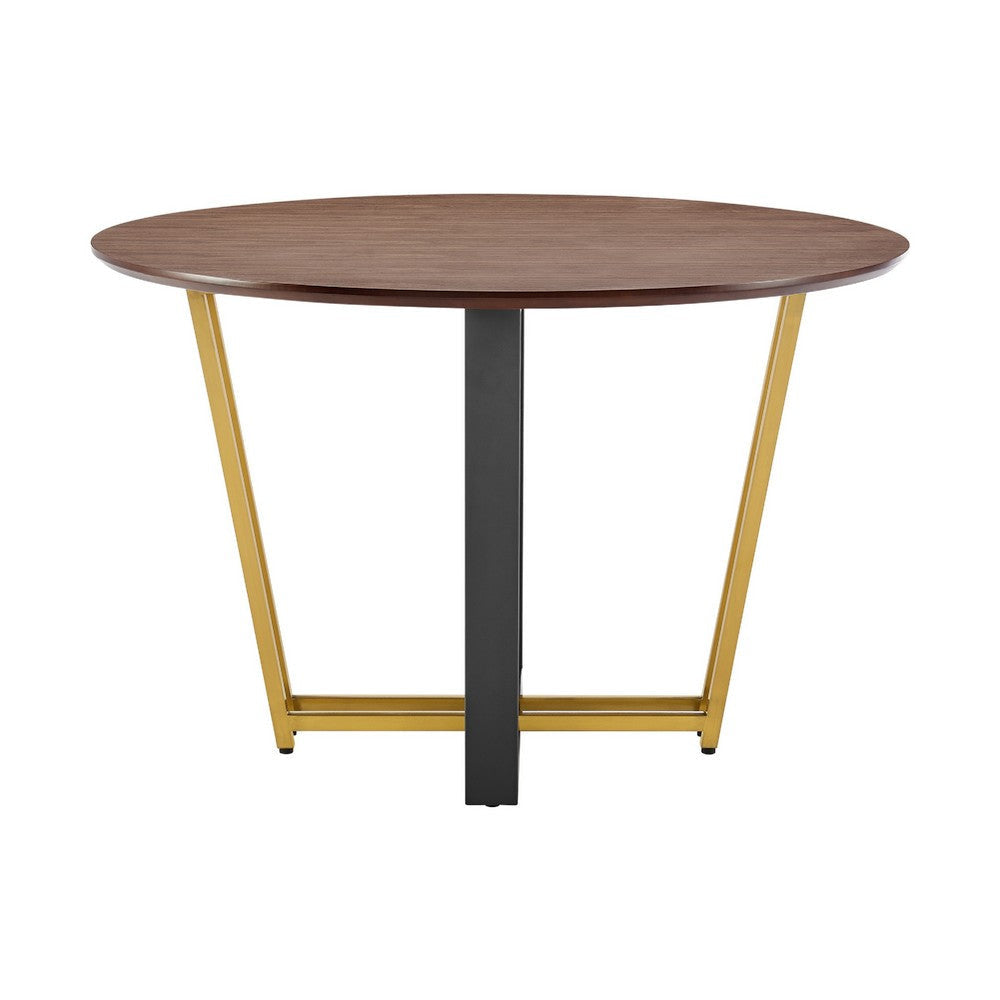 Leyne 48’’ Round Dining Table | Gold Steel & Black Iron | Walnut Veneer