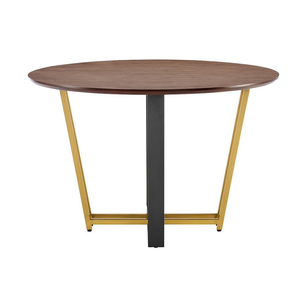 Leyne 48’’ Round Dining Table | Gold Steel & Black Iron | Walnut Veneer