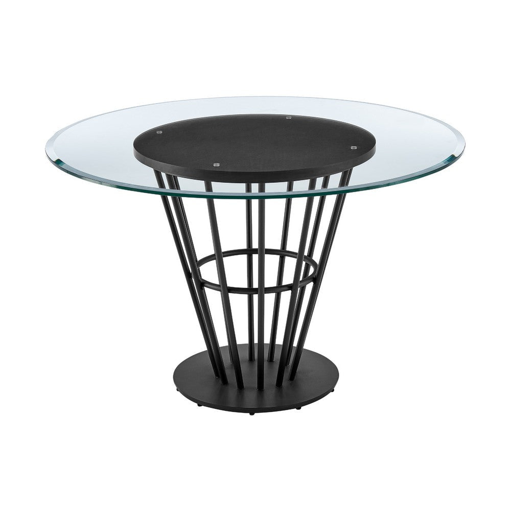 Vena Dining Table | Black Iron | Walnut Brown Wood | 48’’ Glass Top BM339045