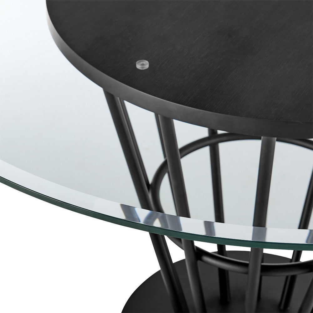 Vena Dining Table | Black Iron | Walnut Brown Wood | 48’’ Glass Top BM339045