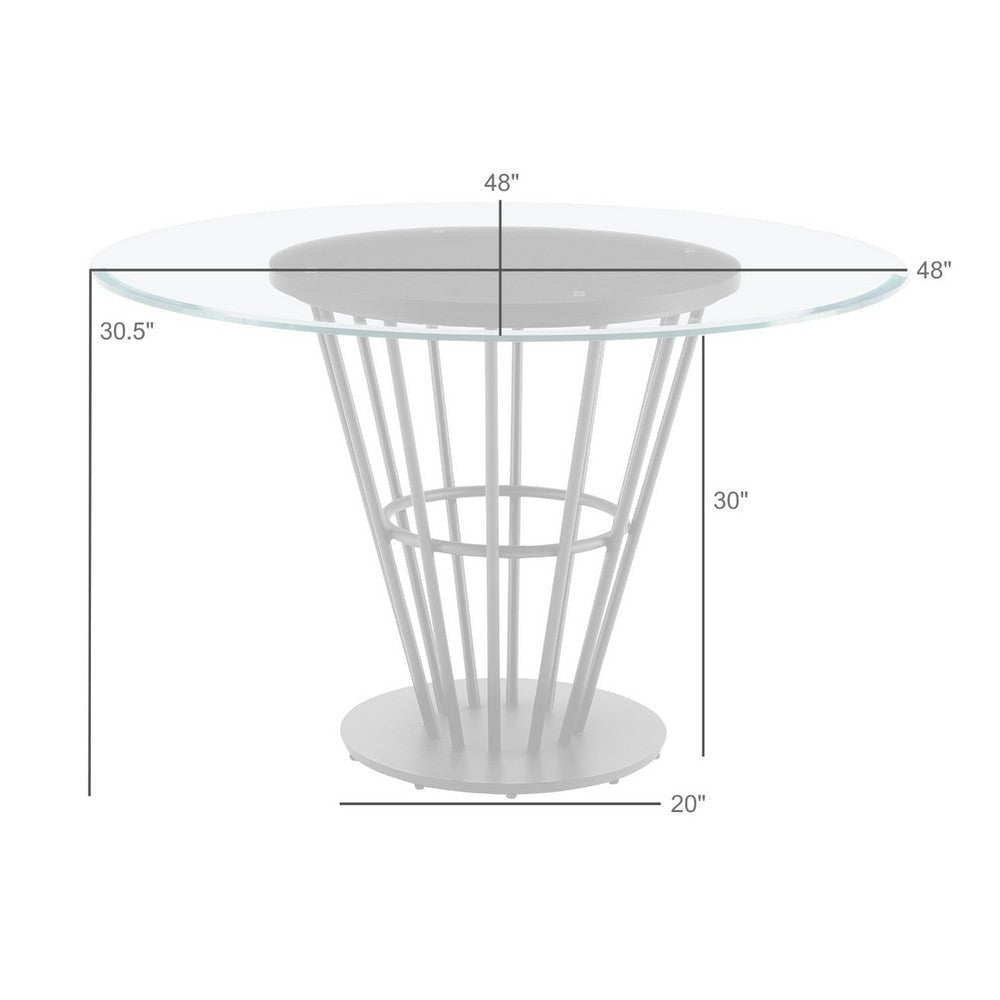 Vena Dining Table | Brushed Steel | Brown Wood | 48’’ Glass Top