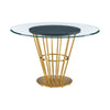 Vena Dining Table | Gold Stainless Steel | Brown Wood | 48" Glass Top
