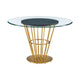 Vena Dining Table | Gold Stainless Steel | Brown Wood | 48" Glass Top