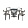 Vena Shany 5pc Dining Table & 4 Gray Chairs Set | Black Iron | Glass Top