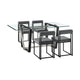 Danie Tasie 5pc Glass Top Dining Table Set w 4 Gray Chairs | Black Iron