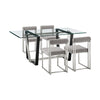 Danie Tasie 5pc Glass Top Dining Table Set w 4 Gray Chairs | Silver Steel