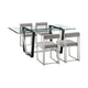 Danie Tasie 5pc Glass Top Dining Table Set w 4 Gray Chairs | Silver Steel