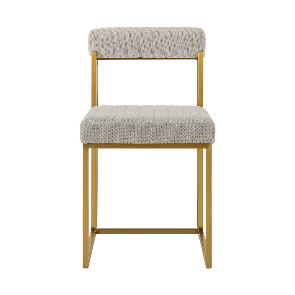 Danie Tasie 5pc Glass Dining Table Set | Gold Steel | 4 Taupe Polyester Chairs BM339053