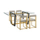 Danie Tasie 5pc Glass Dining Table Set | Gold Steel | 4 Taupe Polyester Chairs