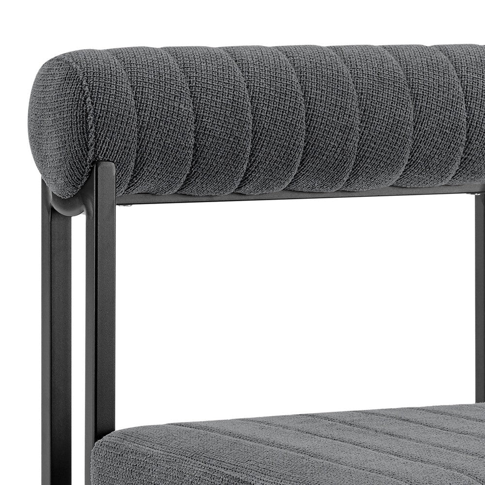 Danie Tasie 7pc Glass Dining Table Set | Black Iron | 6 Gray Polyester Chairs