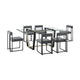 Danie Tasie 7pc Glass Dining Table Set | Black Iron | 6 Gray Polyester Chairs