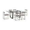 Danie Tasie 7pc Glass Dining Table Set | 6 Light Gray Polyester Chairs