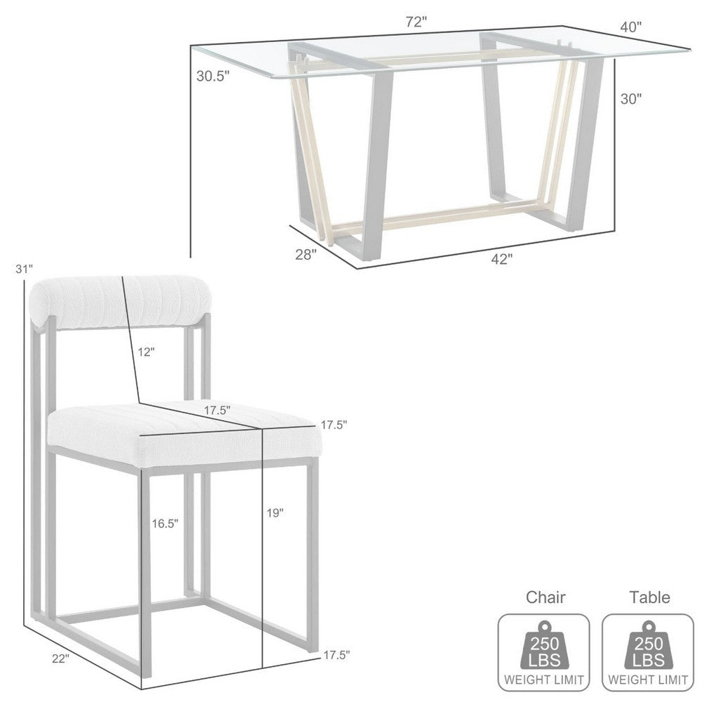 Danie Tasie 7pc Glass Dining Set | Brushed Steel | 6 Blue Polyester Chairs BM339056