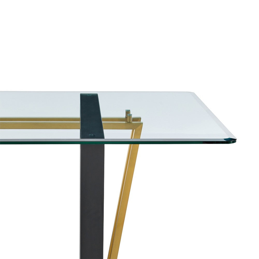 Danie Tasie 7pc Glass Dining Table Set | Gold Brushed Steel | 6 Taupe Chairs BM339057