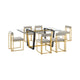 Danie Tasie 7pc Glass Dining Table Set | Gold Brushed Steel | 6 Taupe Chairs