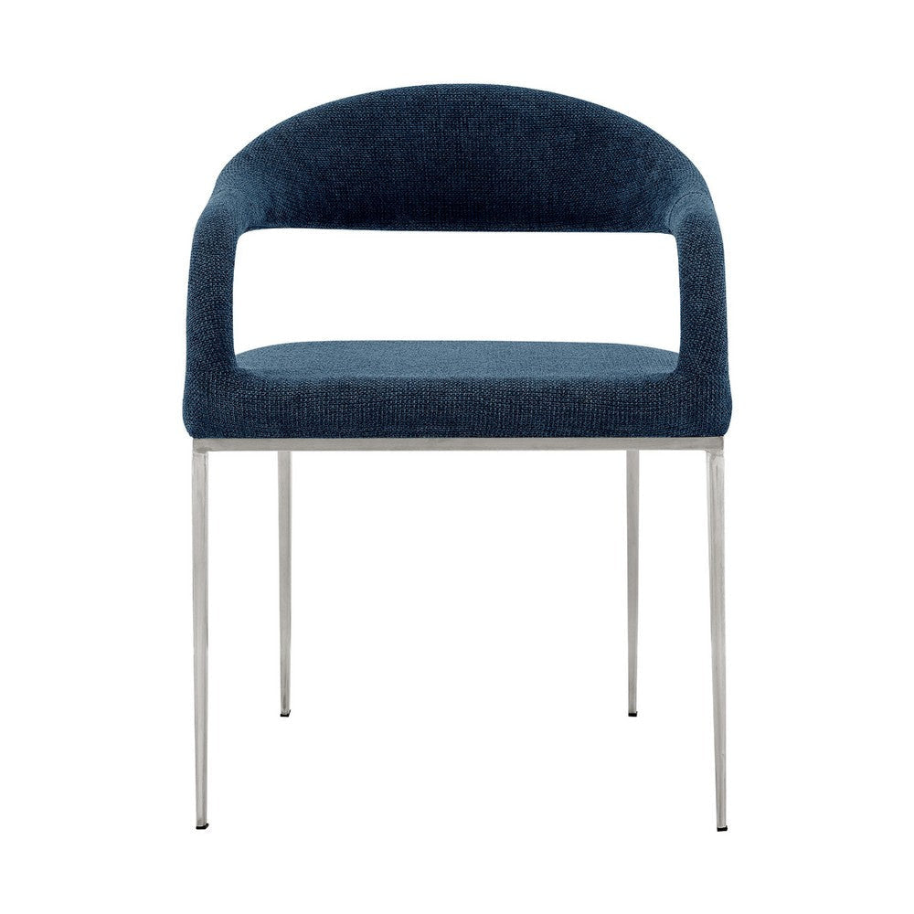 Rorry Morgie 5pc Glass Dining Table Set | Silver Steel Base | 4 Blue Chairs BM339058