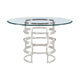 Rorry Morgie 5pc Glass Dining Table Set | Silver Steel Base | 4 Blue Chairs BM339058