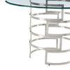 Rorry Morgie 5pc Glass Dining Table Set | Silver Steel Base | 4 Blue Chairs BM339058