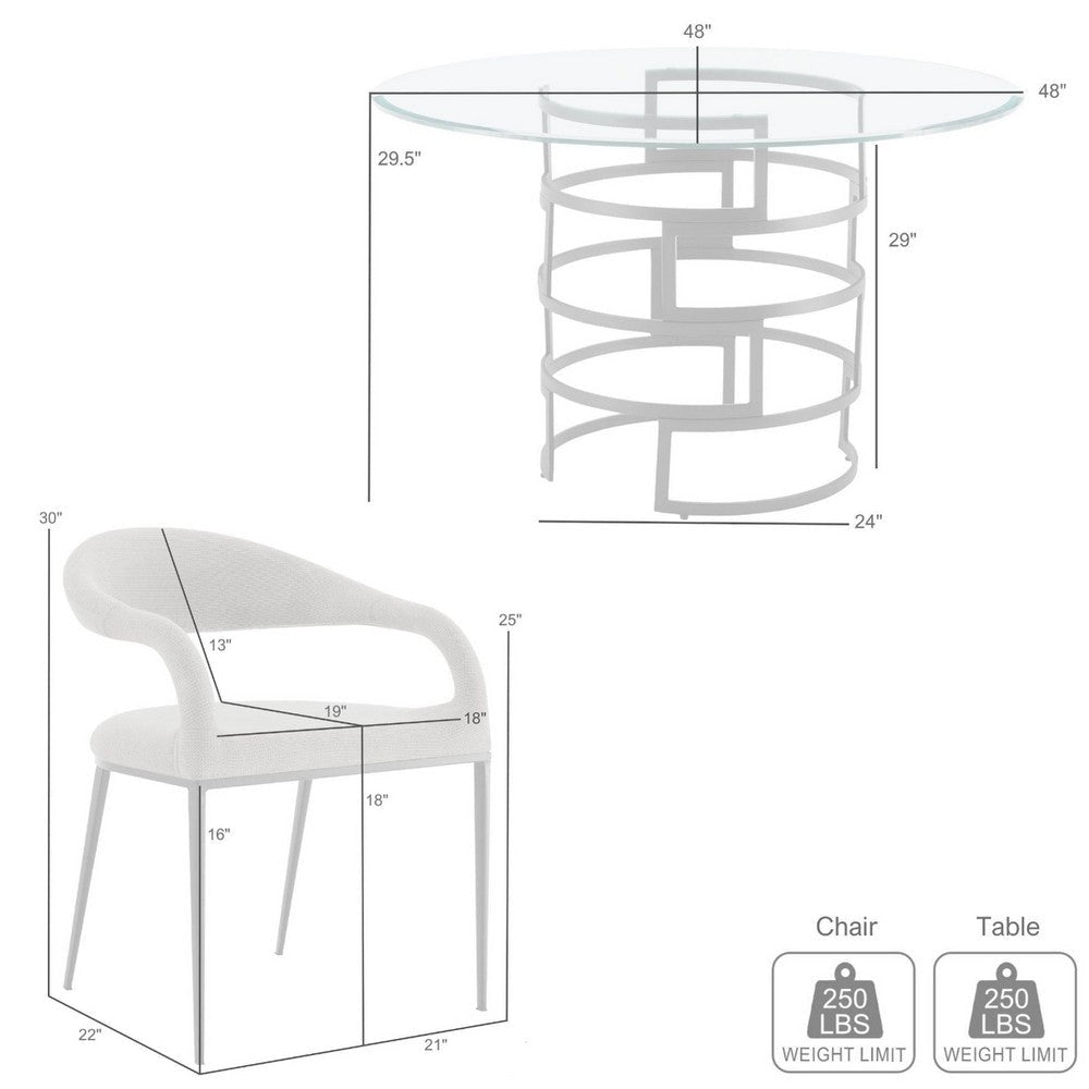 Rorry Morgie 5pc Glass Dining Table Set | Silver Steel Base | 4 Blue Chairs BM339058