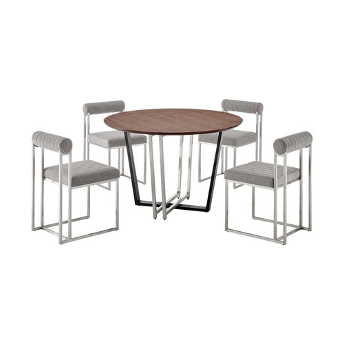 Leyne Tasie 5 Piece Dining Table Set | Brown Wood | 4 Light Gray Chairs