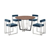 Leyne Tasie 5pc Dining Table Set | Brown Wood Top | 4 Blue Polyester Chairs