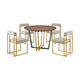 Leyne Tasie 5pc Dining Table Set | Gold Steel | Brown Wood Top | 4 Taupe Chairs