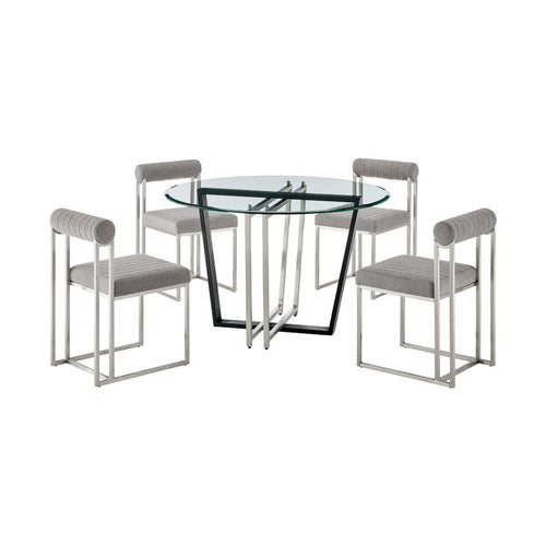 Sanaya Anastasia 5pc Dining Table Set | Glass Top & Iron | 4 Light Gray Chairs