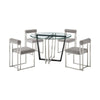 Sanaya Anastasia 5pc Dining Table Set | Glass Top & Iron | 4 Light Gray Chairs