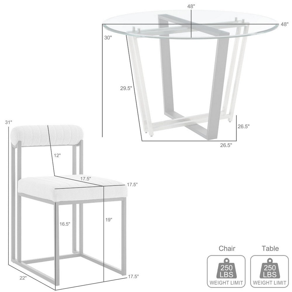 Sanaya Anastasia 5pc Dining Table Set | Glass Top & Iron | 4 Light Gray Chairs BM339064