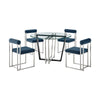 Sanaya Anastasia 5pc Dining Table Set | Glass Top & Steel | 4 Blue Chairs