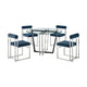 Sanaya Anastasia 5pc Dining Table Set | Glass Top & Steel | 4 Blue Chairs